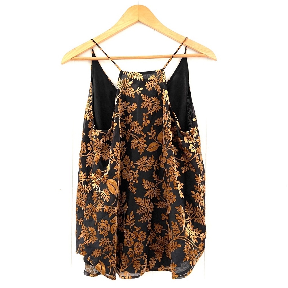 LOFT Floral Burnout Velvet Cami Top Black Gold Size S NWT - Picture 2 of 10